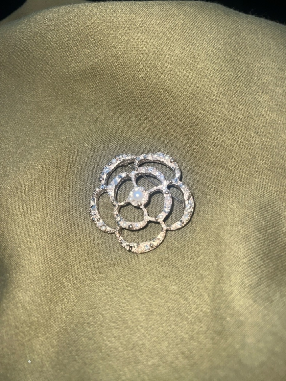 Chanel Gold Floral Openwork Brooch with Pearl Accent